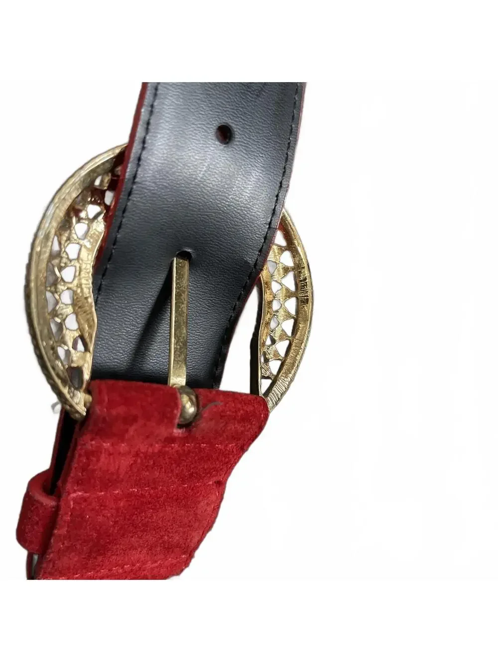 Vintage Liz Claiborne Red Suede Belt Gold Buckle 80s Medium Classic